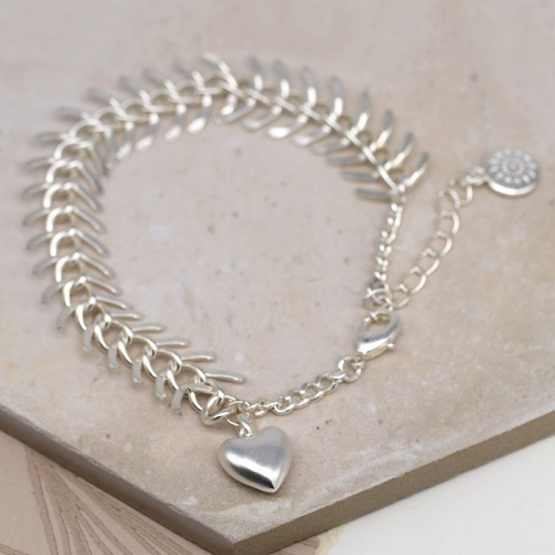 Silver Plated Chevron Link Bracelet with Heart Charm by Peace of Mind